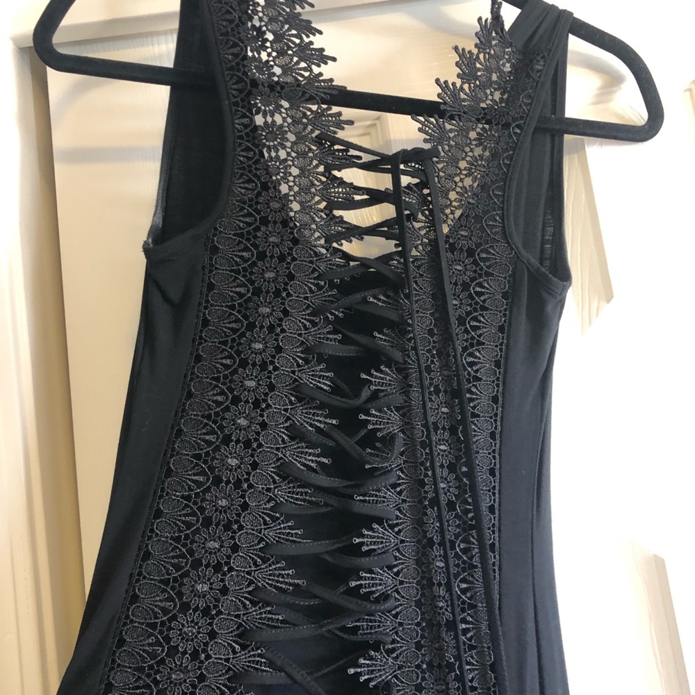 Tobi black long lace back dress size small